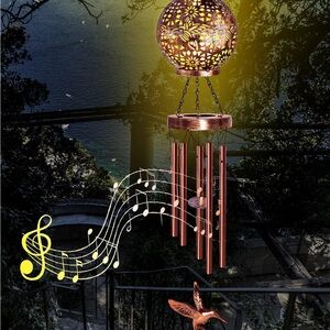 Wind Chimes for Outside, Windchimes Outdoors Hummingbird Solar Lantern